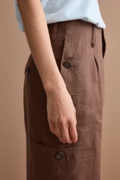 Pantalone Cargo in Lino con Pinces - T.MORO
