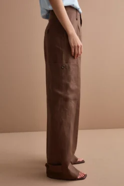 Pantalone Cargo in Lino con Pinces - T.MORO