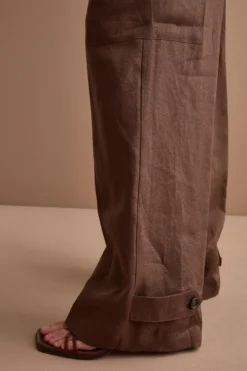 Pantalone Cargo in Lino con Pinces - T.MORO