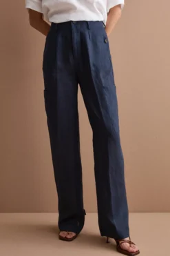 Pantalone Cargo in Lino con Pinces - NAVY