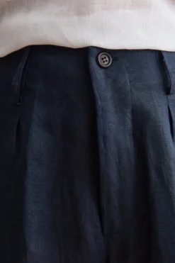 Pantalone Cargo in Lino con Pinces - NAVY