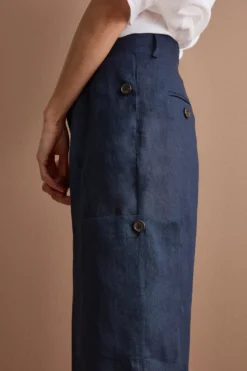 Pantalone Cargo in Lino con Pinces - NAVY