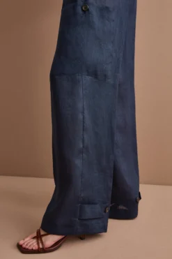 Pantalone Cargo in Lino con Pinces - NAVY