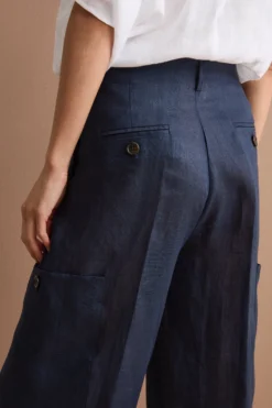Pantalone Cargo in Lino con Pinces - NAVY