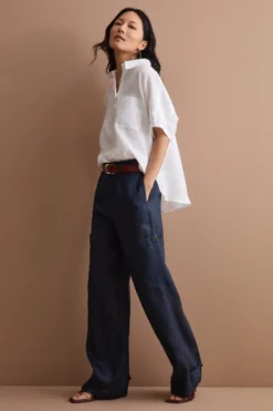 Pantalone Cargo in Lino con Pinces - NAVY