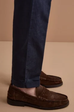 Pantalone Carrot in Misto Lino con Pinces e Risvolto - BLU