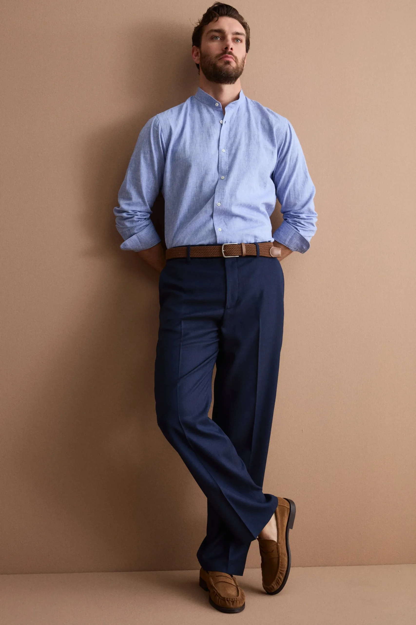 Pantalone Carrot Wide Leg in Misto Lana - BLU