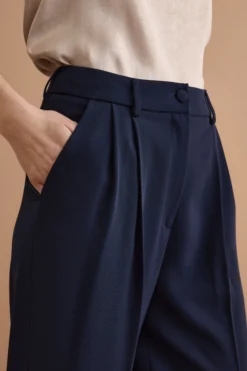 Pantalone Cerimonia a Gamba Larga con Pinces in Cady - BLU