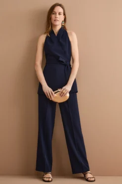 Pantalone Cerimonia a Gamba Larga con Pinces in Cady - BLU