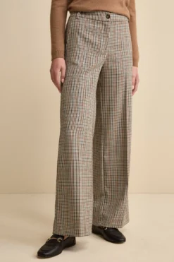 Pantalone Check a Gamba Larga - BEIGE QUADRI