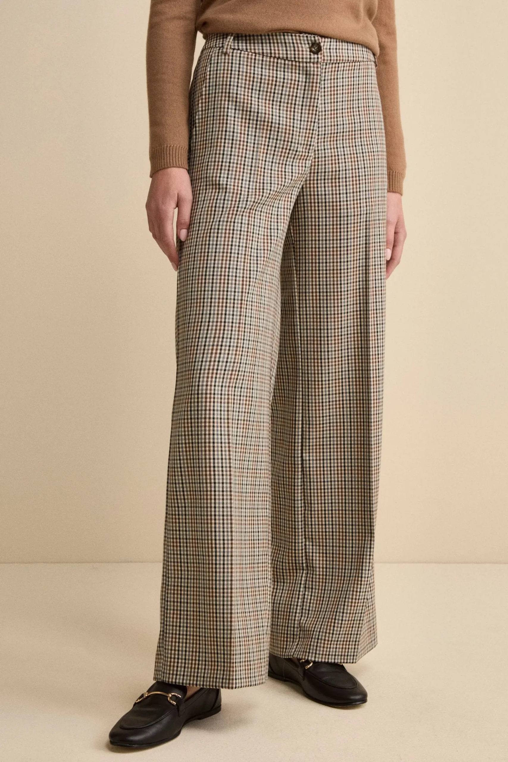 Pantalone Check a Gamba Larga - BEIGE QUADRI