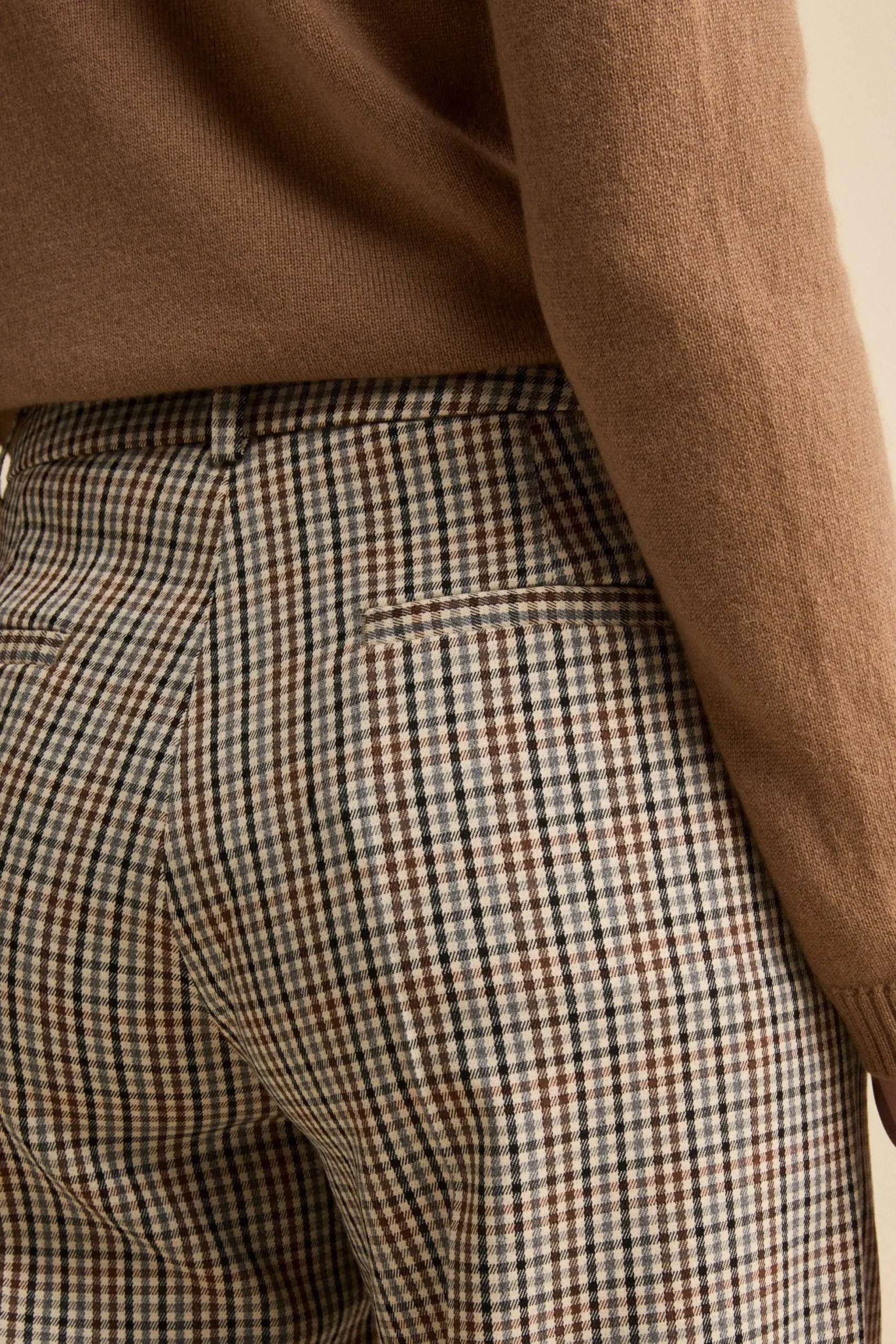 Pantalone Check a Gamba Larga - BEIGE QUADRI