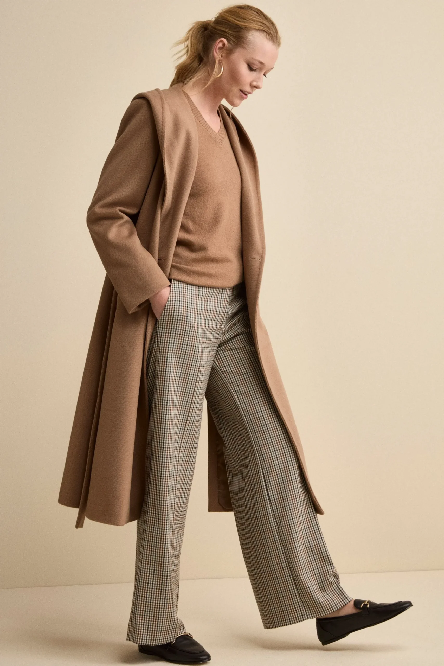 Pantalone Check a Gamba Larga - BEIGE QUADRI