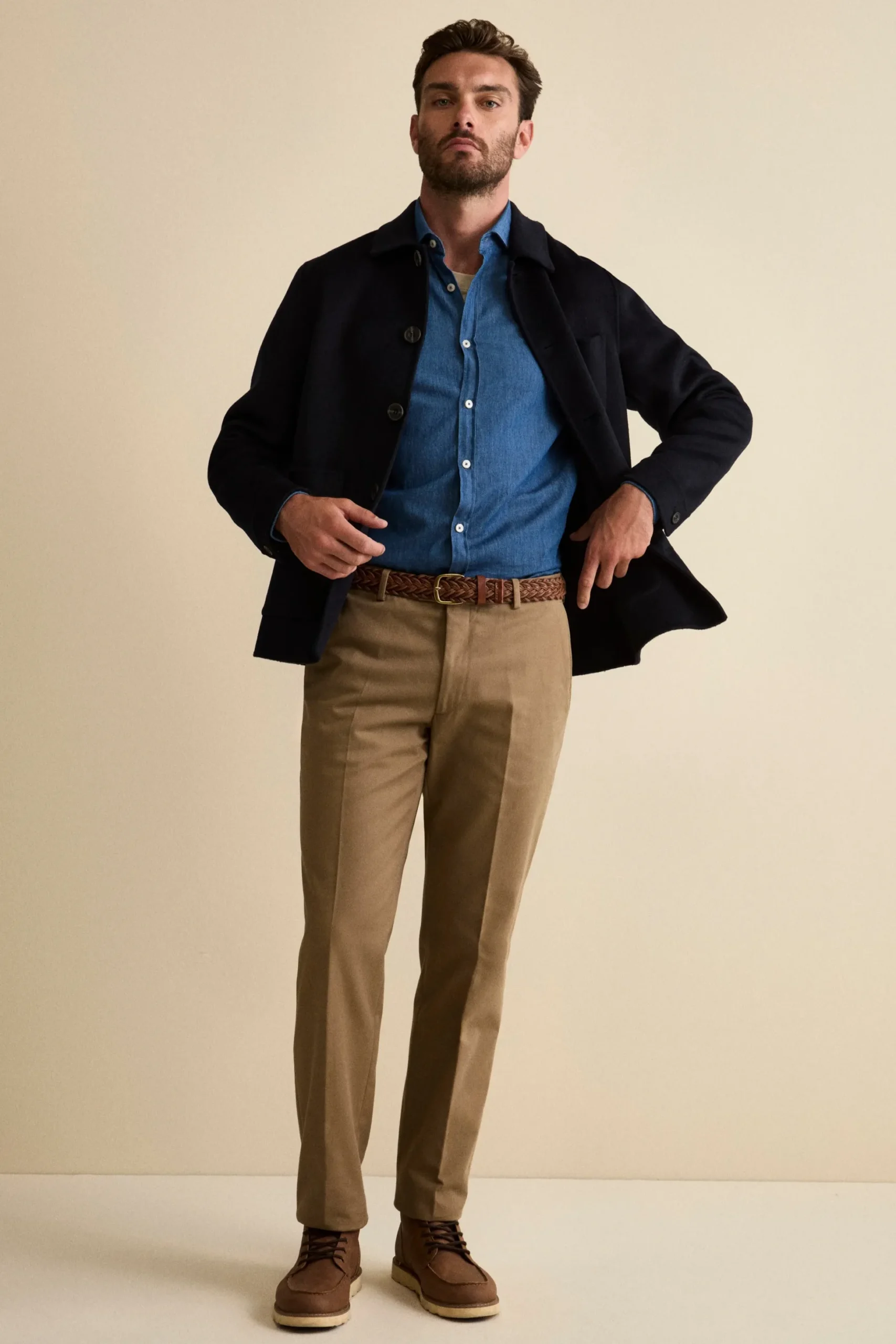 Pantalone Chino Regular Fit in Gabardina - BEIGE