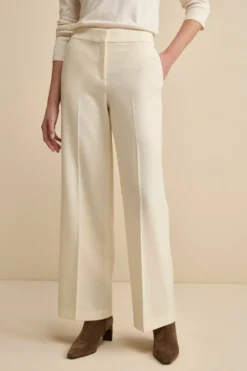 Pantalone con Pieghe a Palazzo in Misto Lana - PANNA