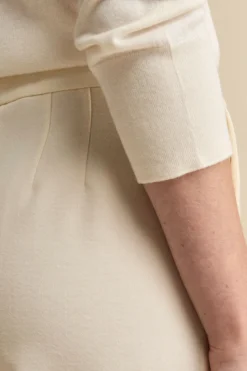 Pantalone con Pieghe a Palazzo in Misto Lana - PANNA