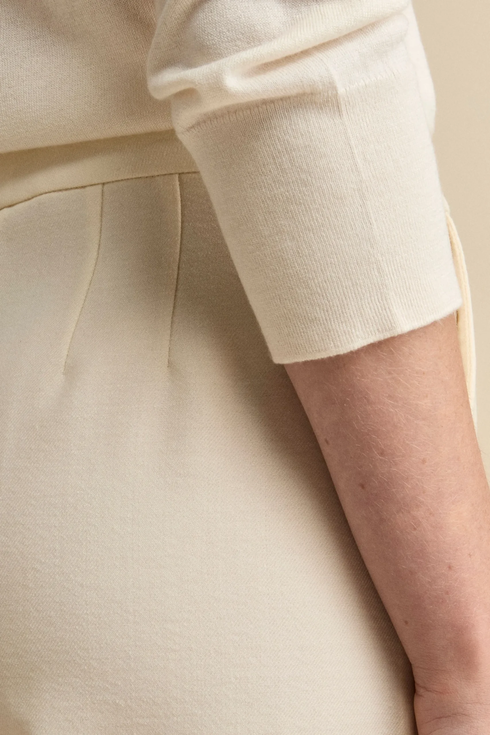 Pantalone con Pieghe a Palazzo in Misto Lana - PANNA