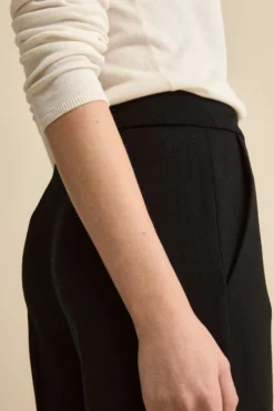 Pantalone con Pieghe a Palazzo in Misto Lana - NERO