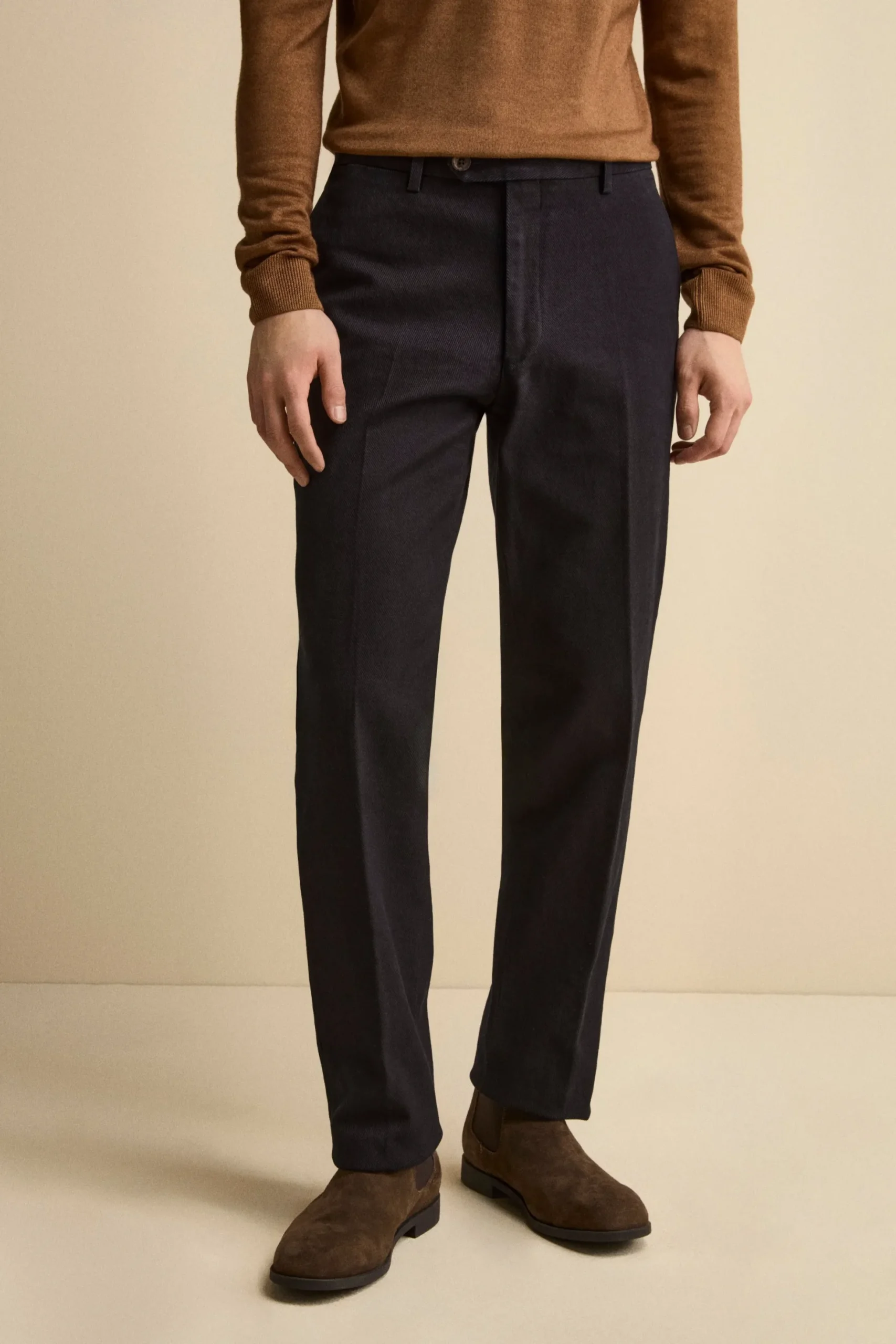 Pantalone con Pieghe Slim Fit in Cotone - BLU