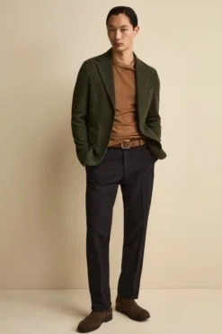 Pantalone con Pieghe Slim Fit in Cotone - BLU
