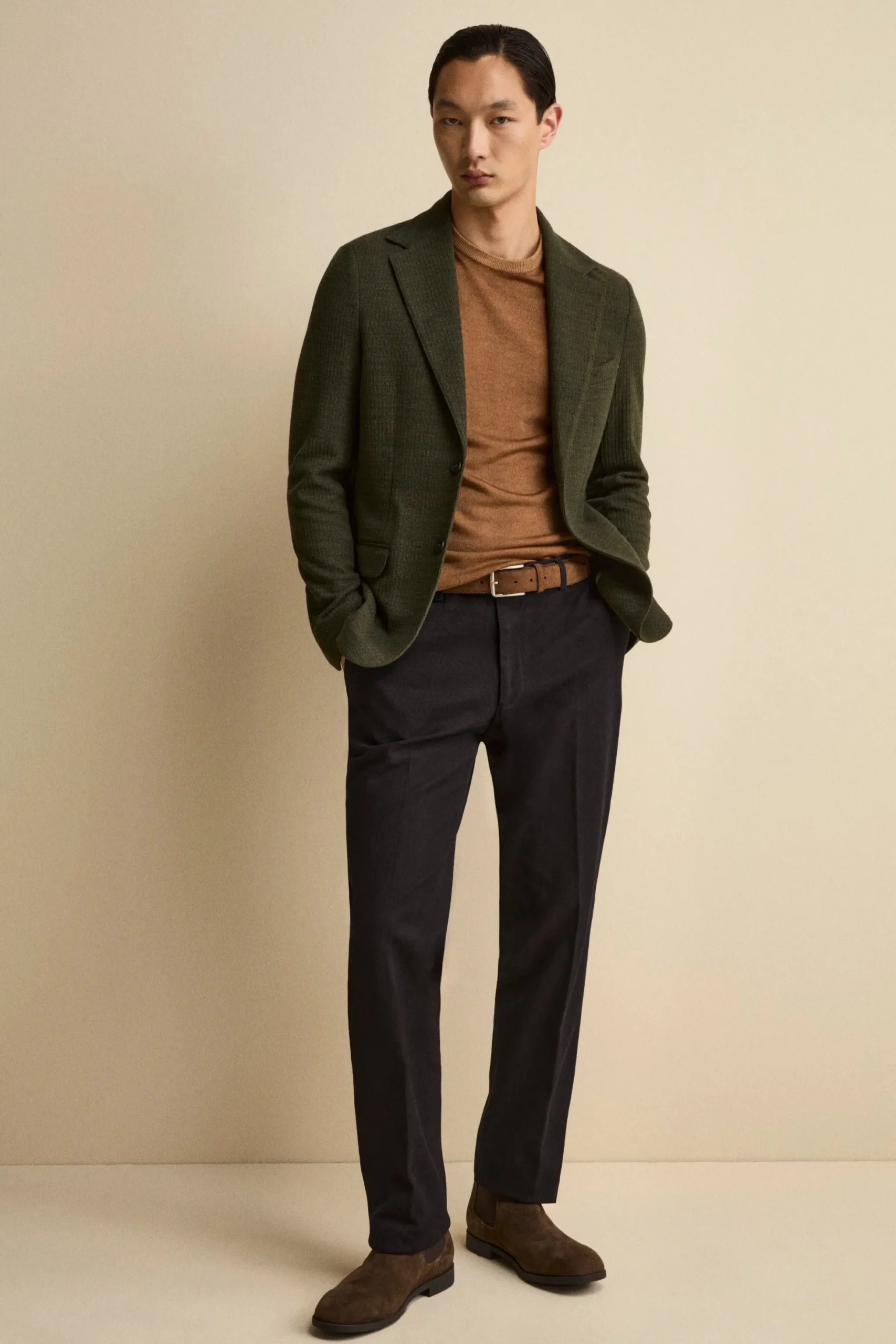 Pantalone con Pieghe Slim Fit in Cotone - BLU