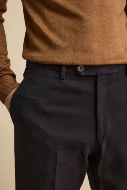 Pantalone con Pieghe Slim Fit in Cotone - BLU