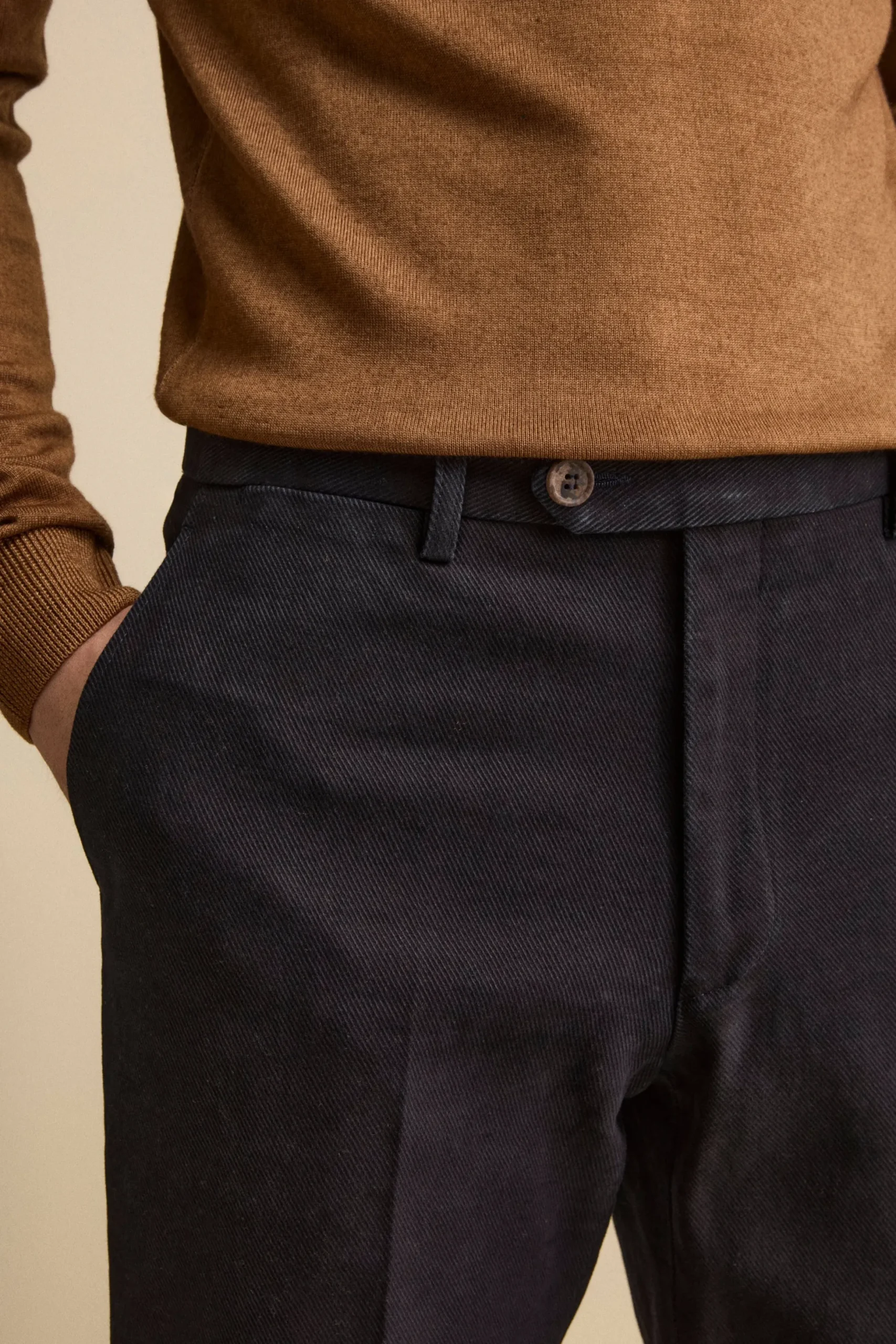 Pantalone con Pieghe Slim Fit in Cotone - BLU