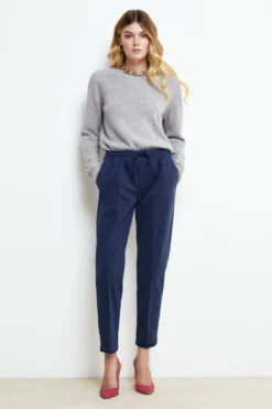 Pantalone Coulisse in Gabardina - BLU APERTO