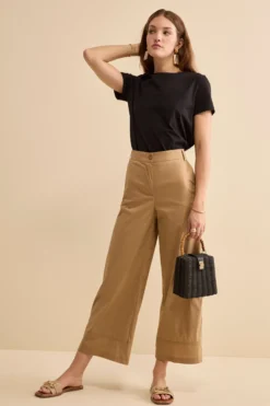 Pantalone Cropped a Palazzo in Tela - CAMMELLO