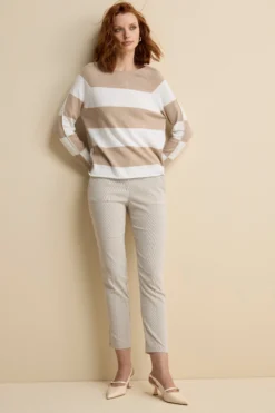 Pantalone Cropped in Bengalina - BEIGE RIGATO
