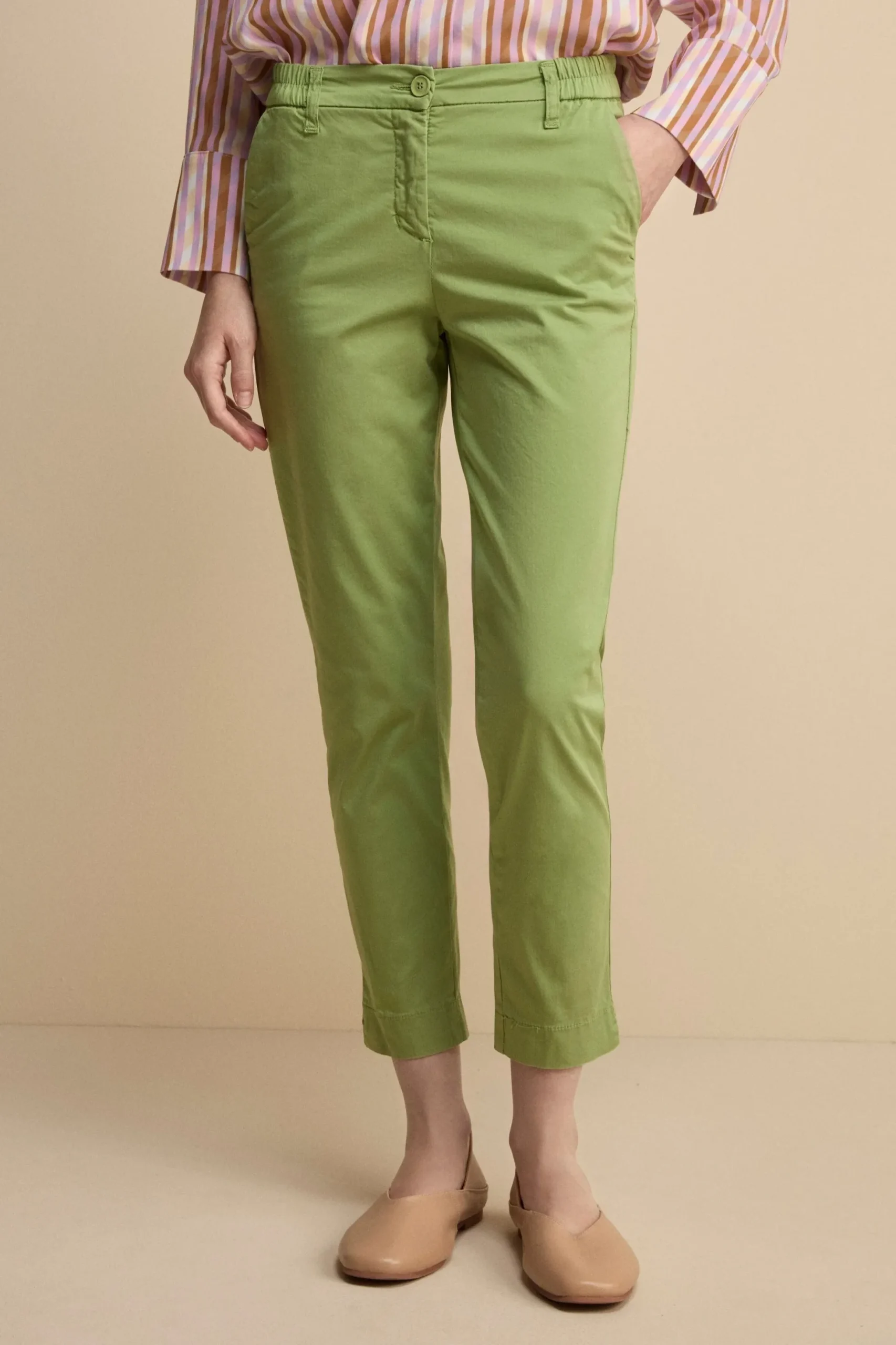 Pantalone Cropped in Cotone - PISTACCHIO