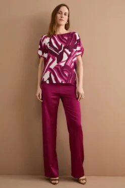 Pantalone Elegante a Palazzo con Elastico in Vita - MAGENTA