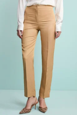 Pantalone Elegante a Sigaretta in Misto Lino - ORO