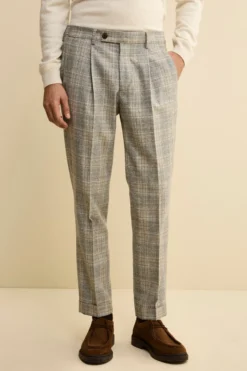 Pantalone Galles in Lana con Pinces e Risvolto - GRIGIO MELANGE
