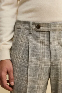 Pantalone Galles in Lana con Pinces e Risvolto - GRIGIO MELANGE