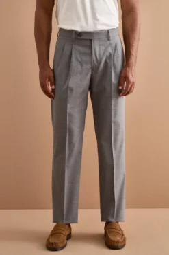 Pantalone Gamba Dritta con Pinces in Misto Lana - GRIGIO CHIARO