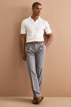 Pantalone Gamba Dritta con Pinces in Misto Lana - GRIGIO CHIARO