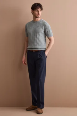 Pantalone Gamba Dritta con Pinces in Misto Lana - BLU
