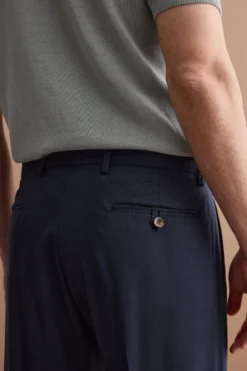Pantalone Gamba Dritta con Pinces in Misto Lana - BLU