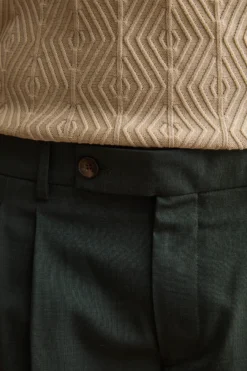 Pantalone Gamba Dritta con Pinces in Misto Lana - VERDE