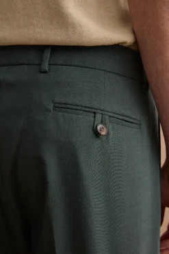 Pantalone Gamba Dritta con Pinces in Misto Lana - VERDE