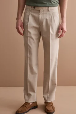 Pantalone Gamba Dritta con Pinces in Misto Lana - TORTORA