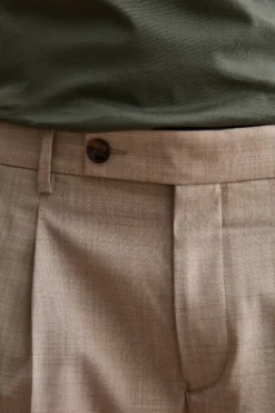 Pantalone Gamba Dritta con Pinces in Misto Lana - TORTORA