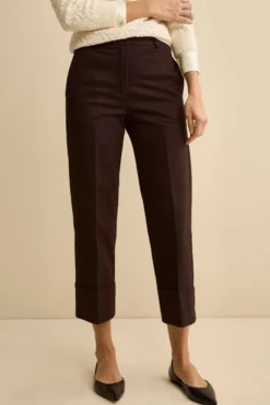 Pantalone Gamba Larga con Pieghe e Risvolto - T.MORO