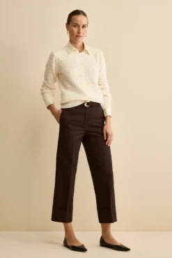 Pantalone Gamba Larga con Pieghe e Risvolto - T.MORO