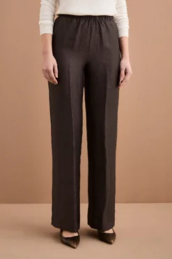 Pantalone Gamba Larga con Piega in Misto Lino - T.MORO