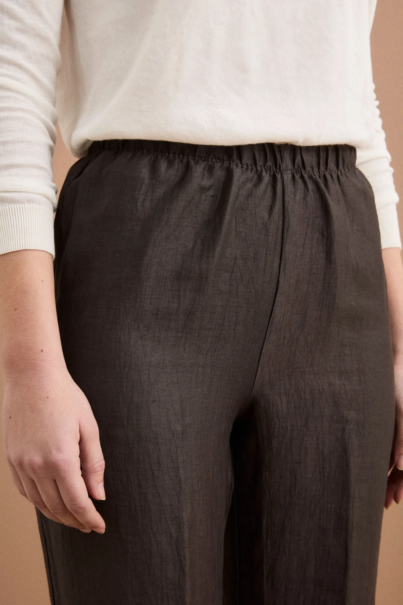 Pantalone Gamba Larga con Piega in Misto Lino - T.MORO