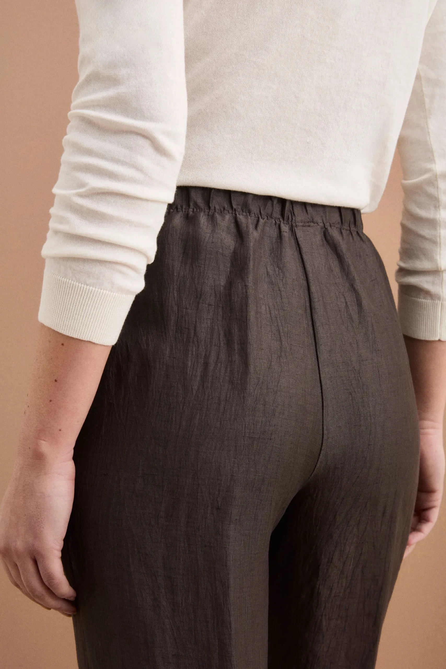 Pantalone Gamba Larga con Piega in Misto Lino - T.MORO
