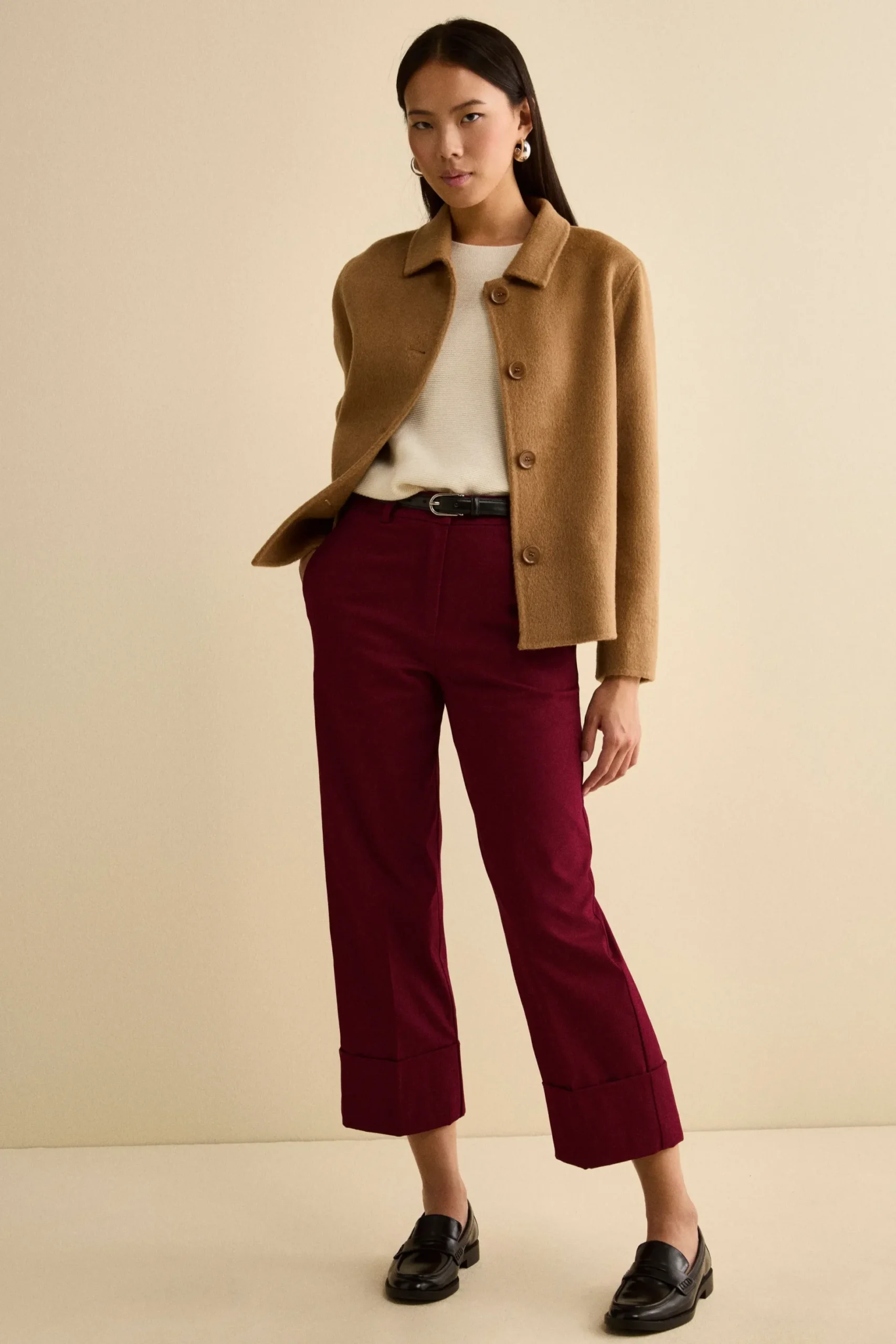 Pantalone Gamba Larga con Pieghe e Risvolto - MAGENTA