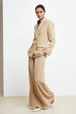 Pantalone Gamba Larga in Lana - BEIGE SPIGATO